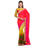 Red, Magenta & Yellow Faux Georgette Saree