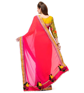 Red, Magenta & Yellow Faux Georgette Saree