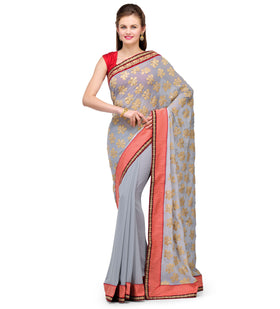 Grey Faux Georgette Saree