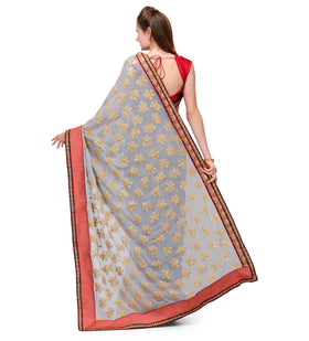 Grey Faux Georgette Saree