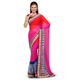 Multi-Color Shaded Faux Chiffon Saree