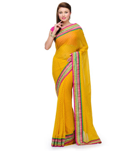 Mustard Faux Chiffon Printed Saree