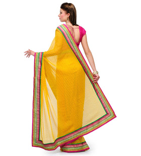 Mustard Faux Chiffon Printed Saree