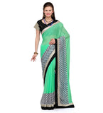 Sea Green Faux Chiffon & Faux Crepe Saree