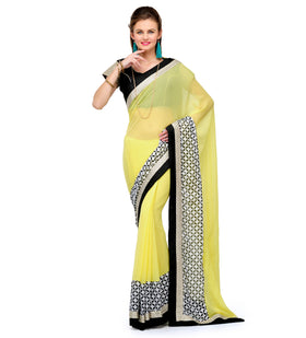 Lemon Faux Chiffon & Faux Crepe Saree