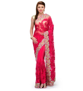 Magenta Net Saree with Resham Work