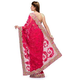 Magenta Net Saree with Resham Work