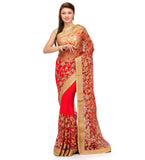 Red Net Saree with Zari Work