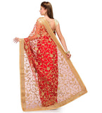 Red Net Saree with Zari Work