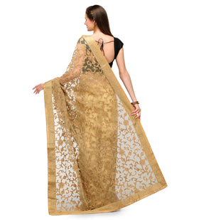 Fawn Net Saree with Zari Work