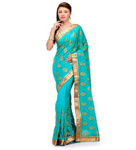 Sea Green Faux Chiffon Saree