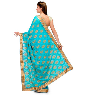 Sea Green Faux Chiffon Saree