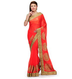 Orange Faux Chiffon Saree