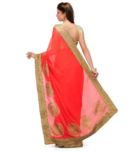 Orange Faux Chiffon Saree