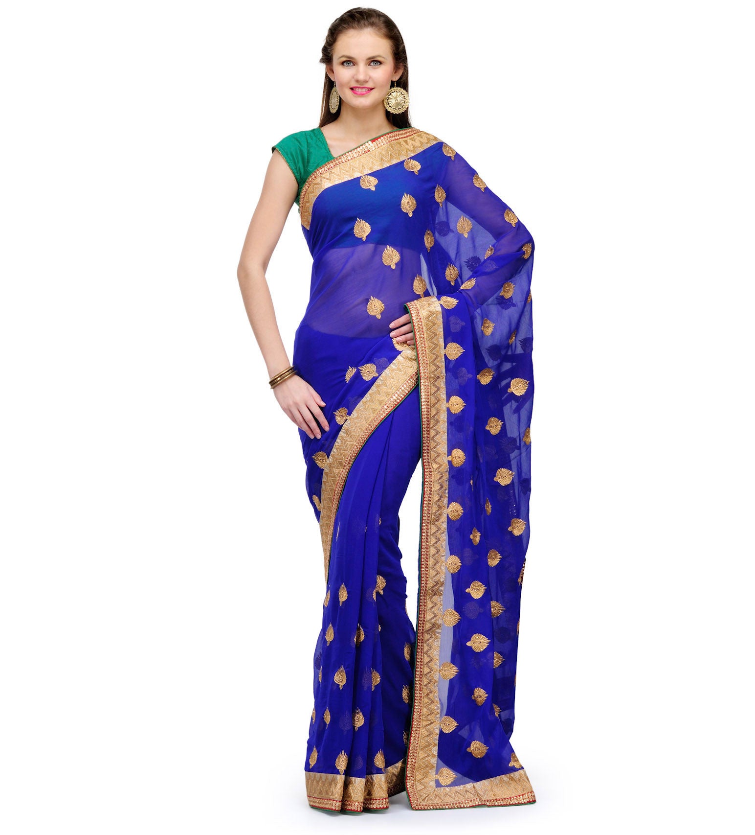 Royal Blue Faux Chiffon Saree