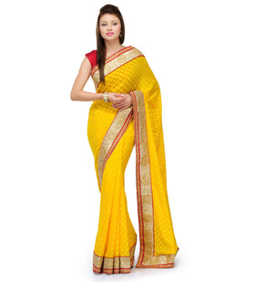 Yellow Faux Chiffon Saree