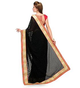 Black Faux Chiffon Saree