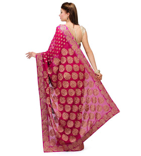 Magenta Faux Chiffon Saree