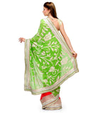 Green & Red Faux Georgette Saree