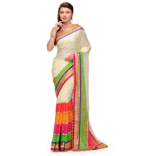 Beige Faux Georgette Saree