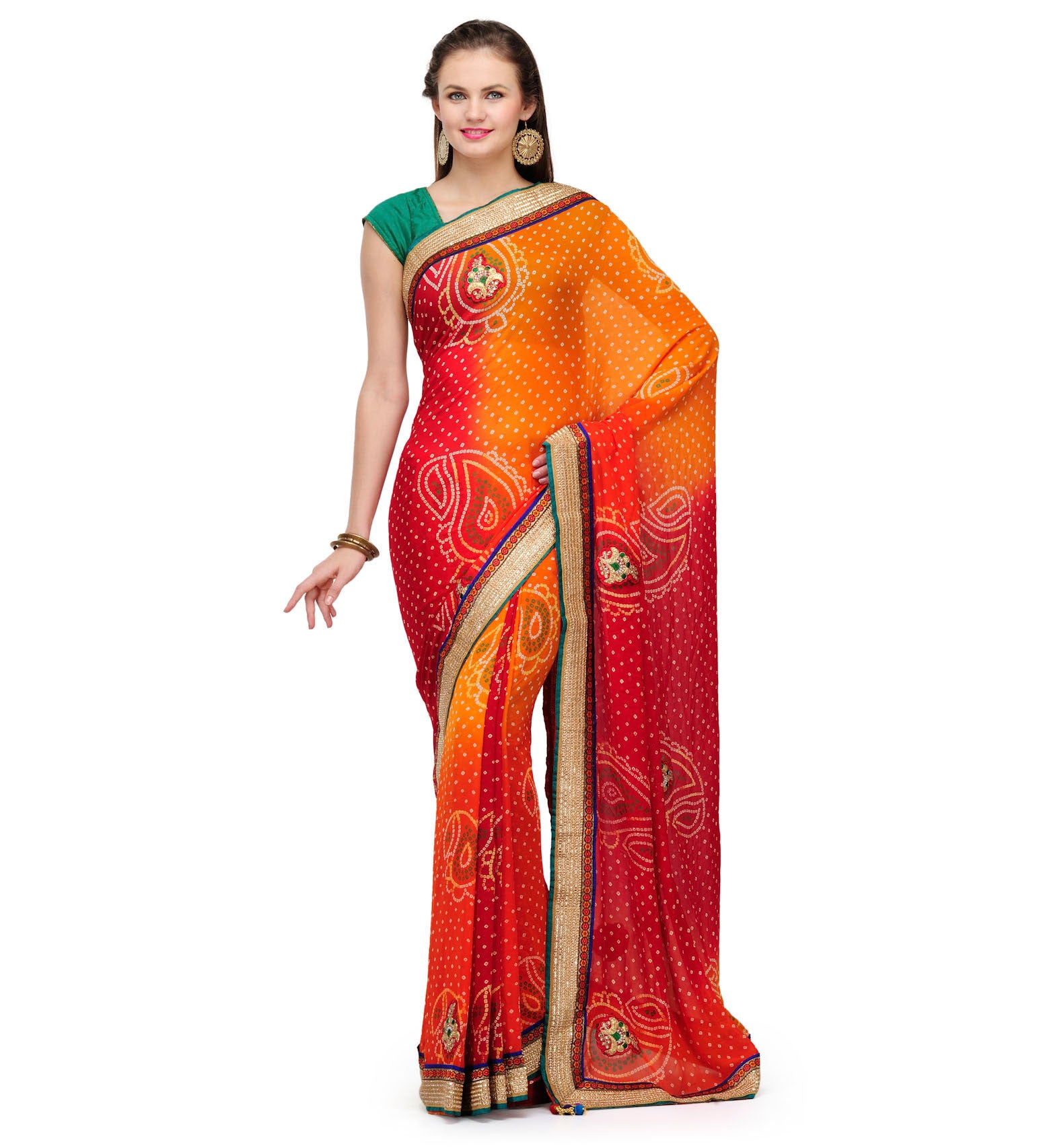 Orange Shaded Faux Georgette Saree