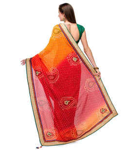 Orange Shaded Faux Georgette Saree