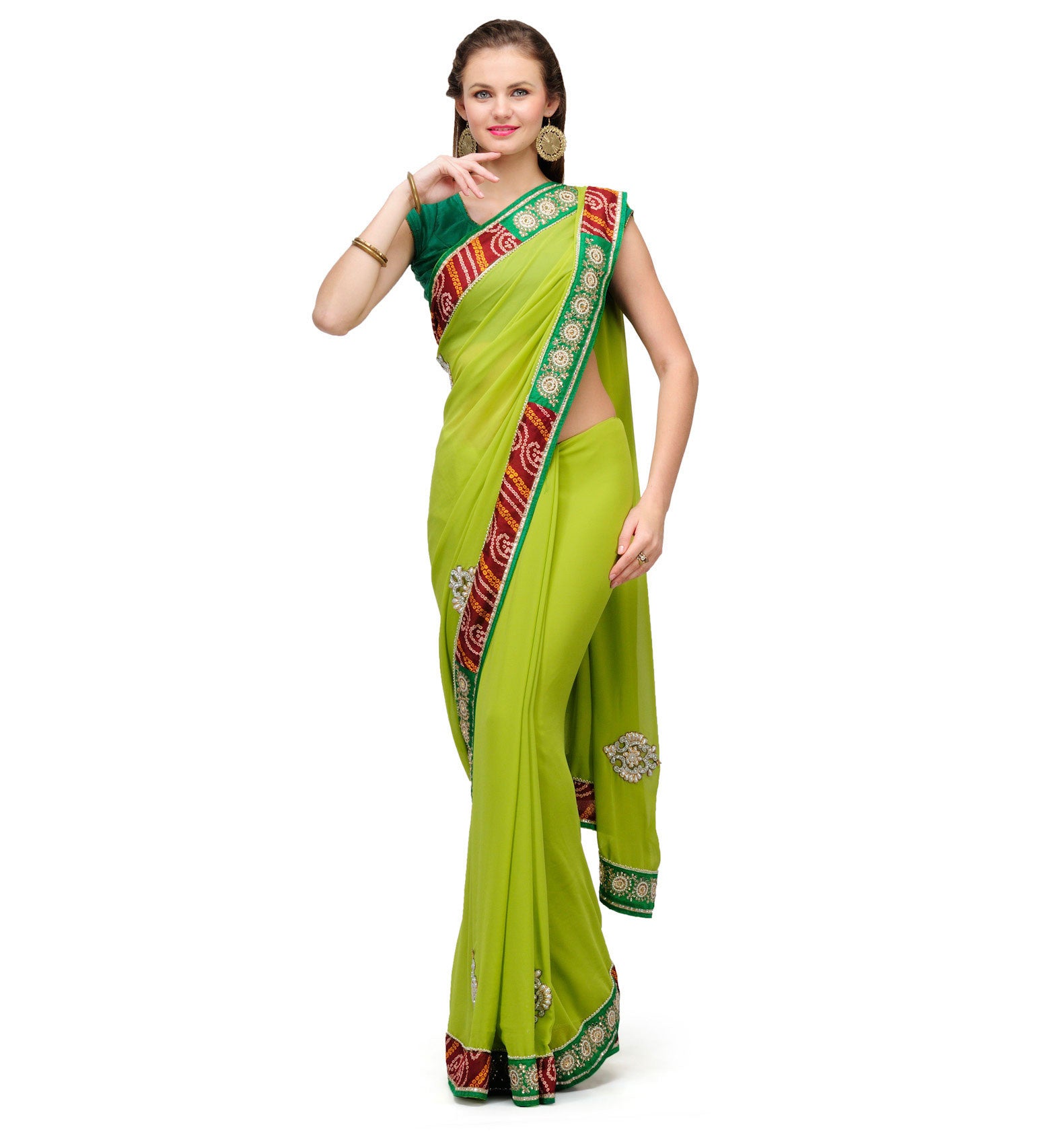 Green Faux Georgette Saree