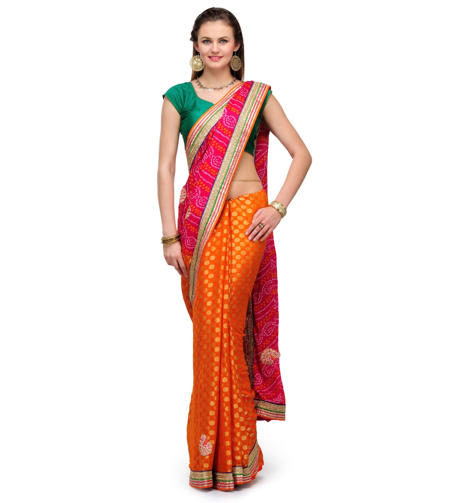 Magenta & Orange Moss Crepe Saree