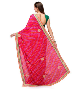 Magenta & Orange Moss Crepe Saree