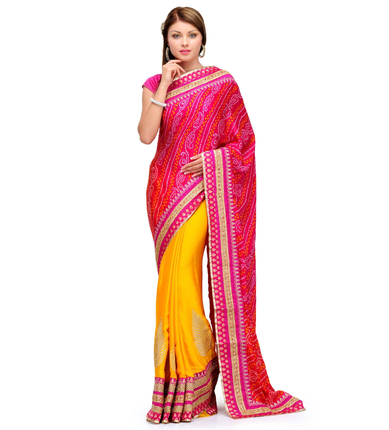 Magenta & Golden Moss Crepe Saree