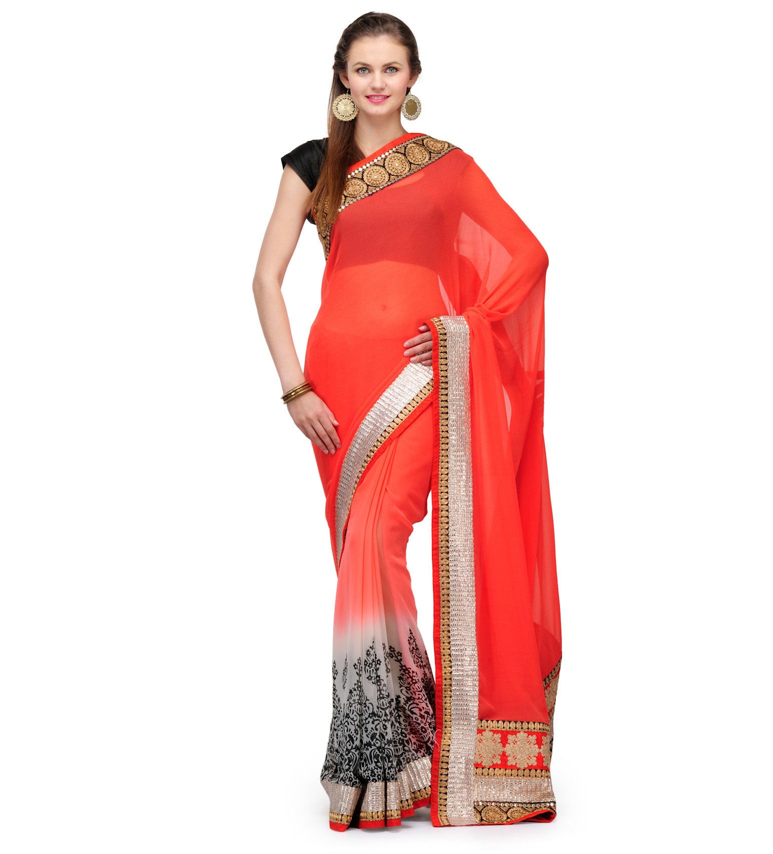 Red Faux Georgette Saree