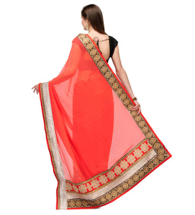 Red Faux Georgette Saree