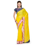 Yellow Faux Crepe Saree