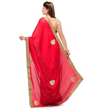 Red & Brown Satin Saree