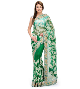 Green Net Saree with Resham Work