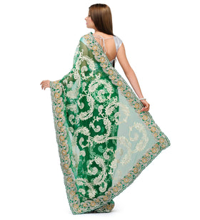 Green Net Saree with Resham Work