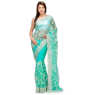 Sea Green Net Saree with Resham Work