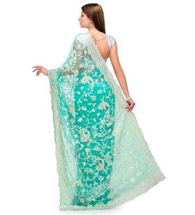 Sea Green Net Saree with Resham Work