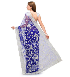 Royal Blue Net Saree with Resham Work