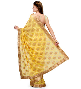 Yellow Faux Chiffon Saree