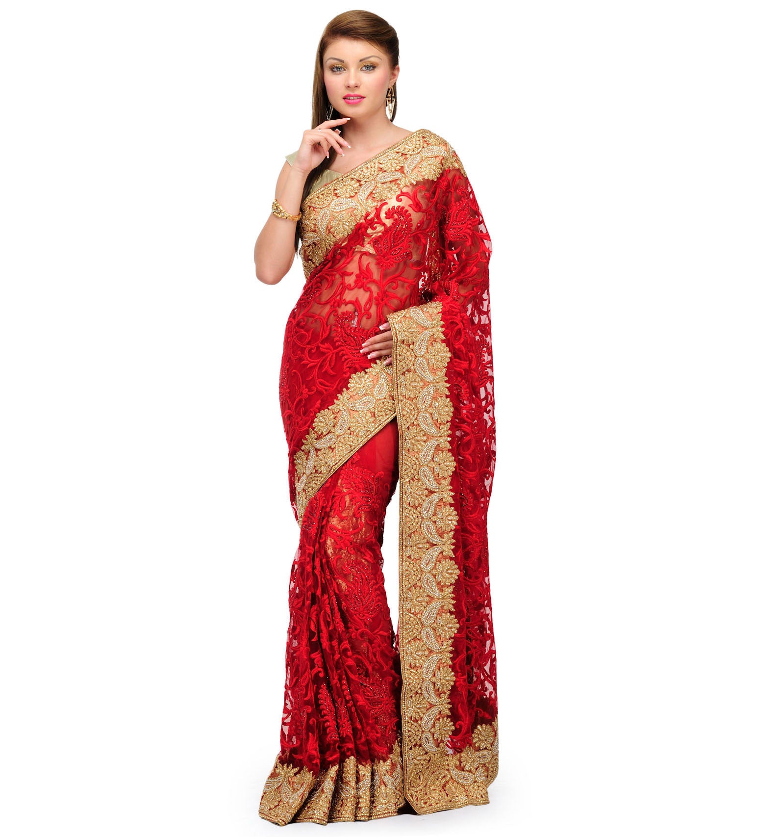 Maroon Net Saree with Resham Work