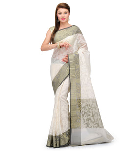 Off White Supernet Banarasi Saree