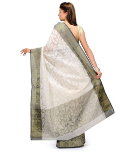 Off White Supernet Banarasi Saree