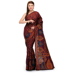 Burgundy Chanderi Cotton Banarasi Saree