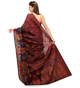 Burgundy Chanderi Cotton Banarasi Saree