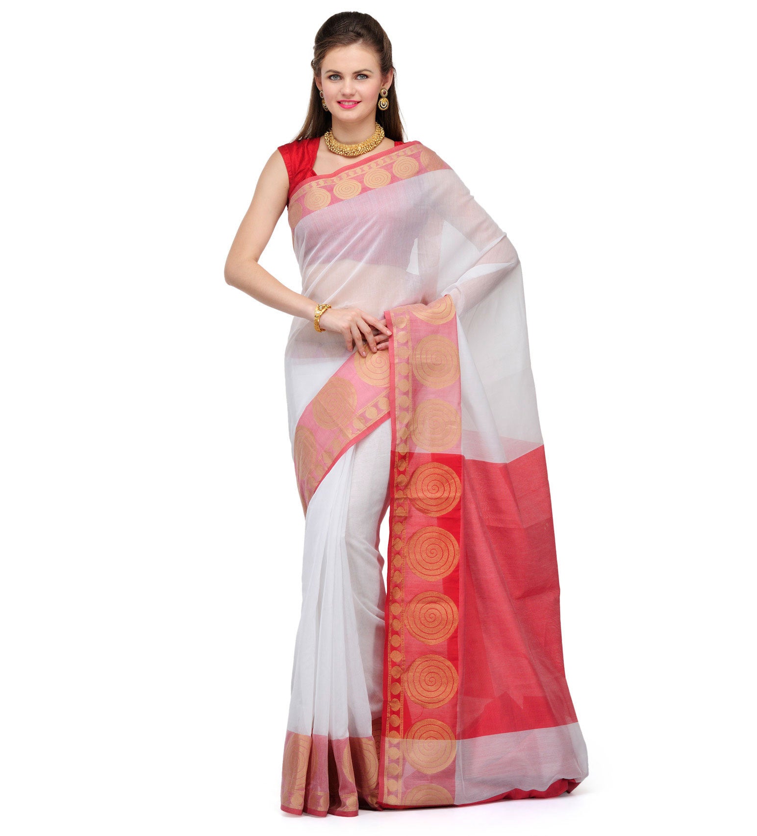 White Supernet Banarasi Saree