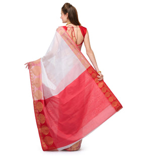 White Supernet Banarasi Saree