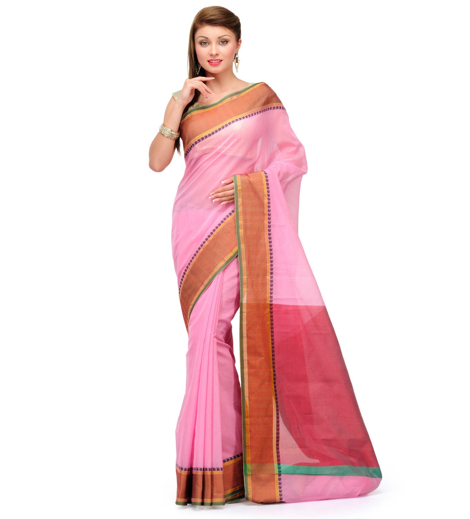 Pink Chanderi Cotton Banarasi Saree