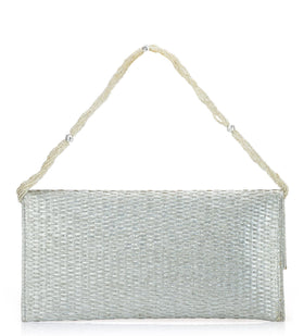 Silver Rexin Stone & Pearl Patch Work Clutch