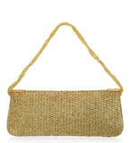 Mustard Rexin Stone & Pearl Patch Work Clutch